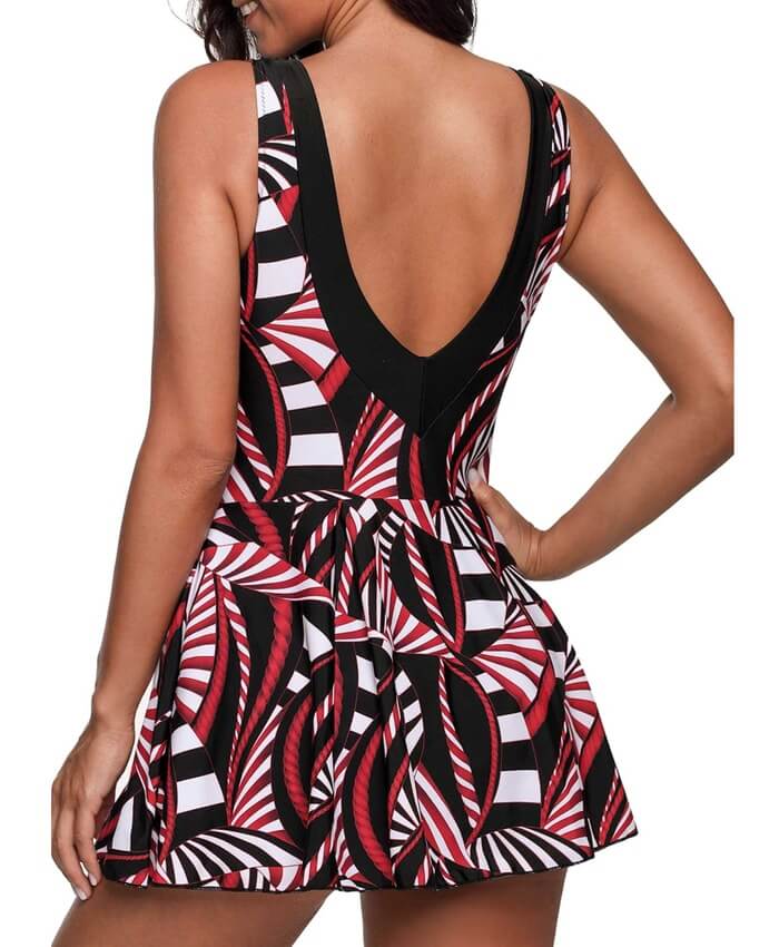Printed V Back Swimdress and Shorts